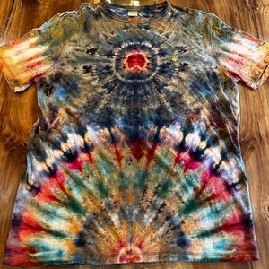 Custom reverse tie dye on Hempsmith shirt with embroidered logo